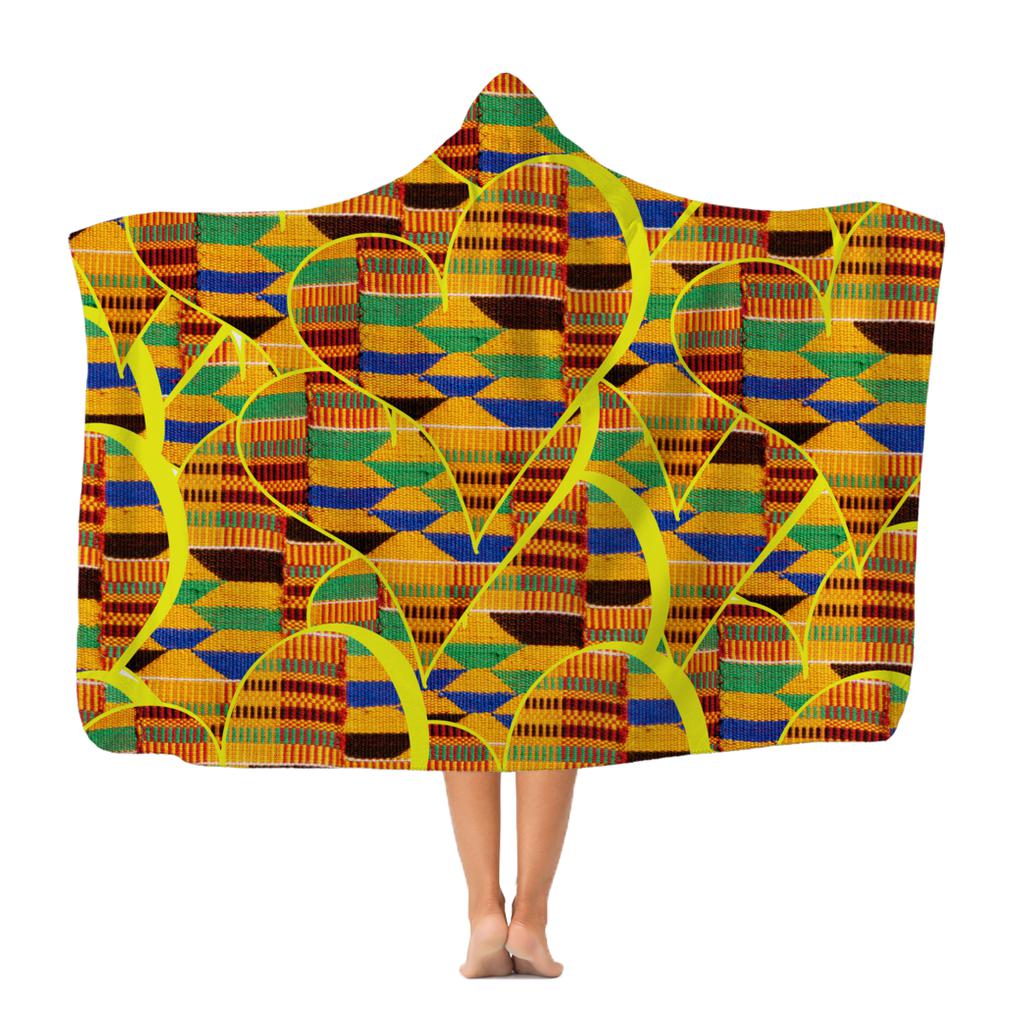 African Pattern Yellow Hooded Blanket.