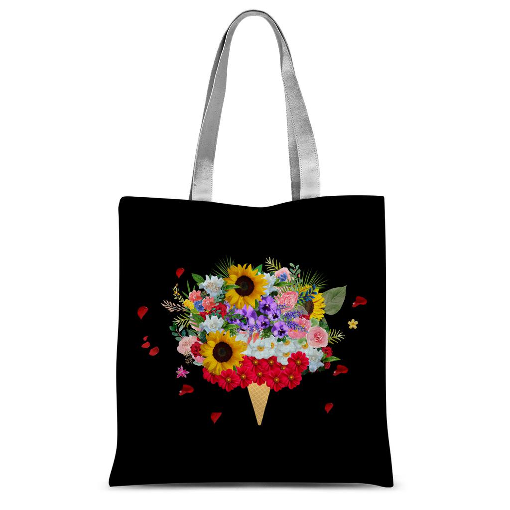 Black Ice Cream Flowers Tote Bag.