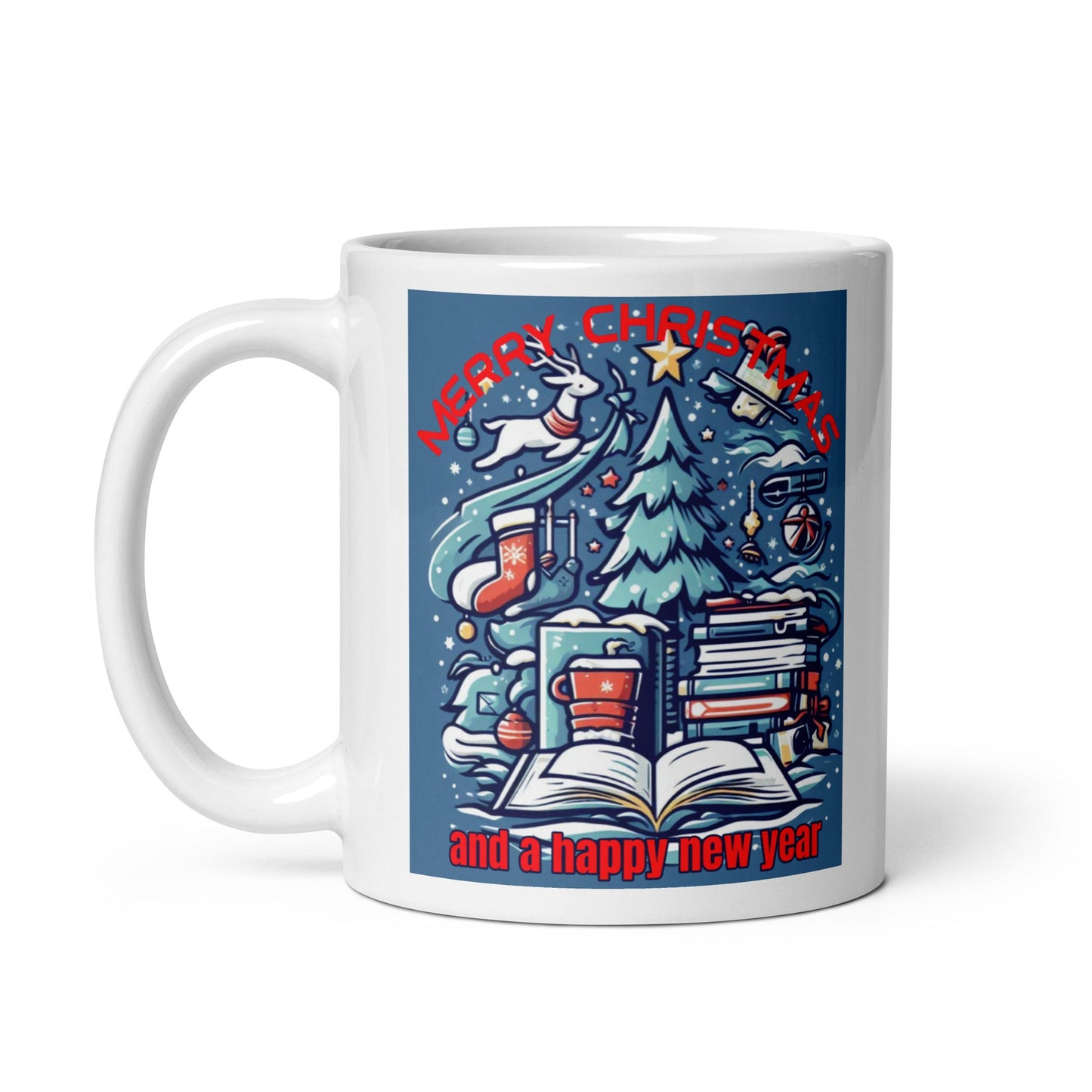 Bookaholic Christmas White Glossy Mug