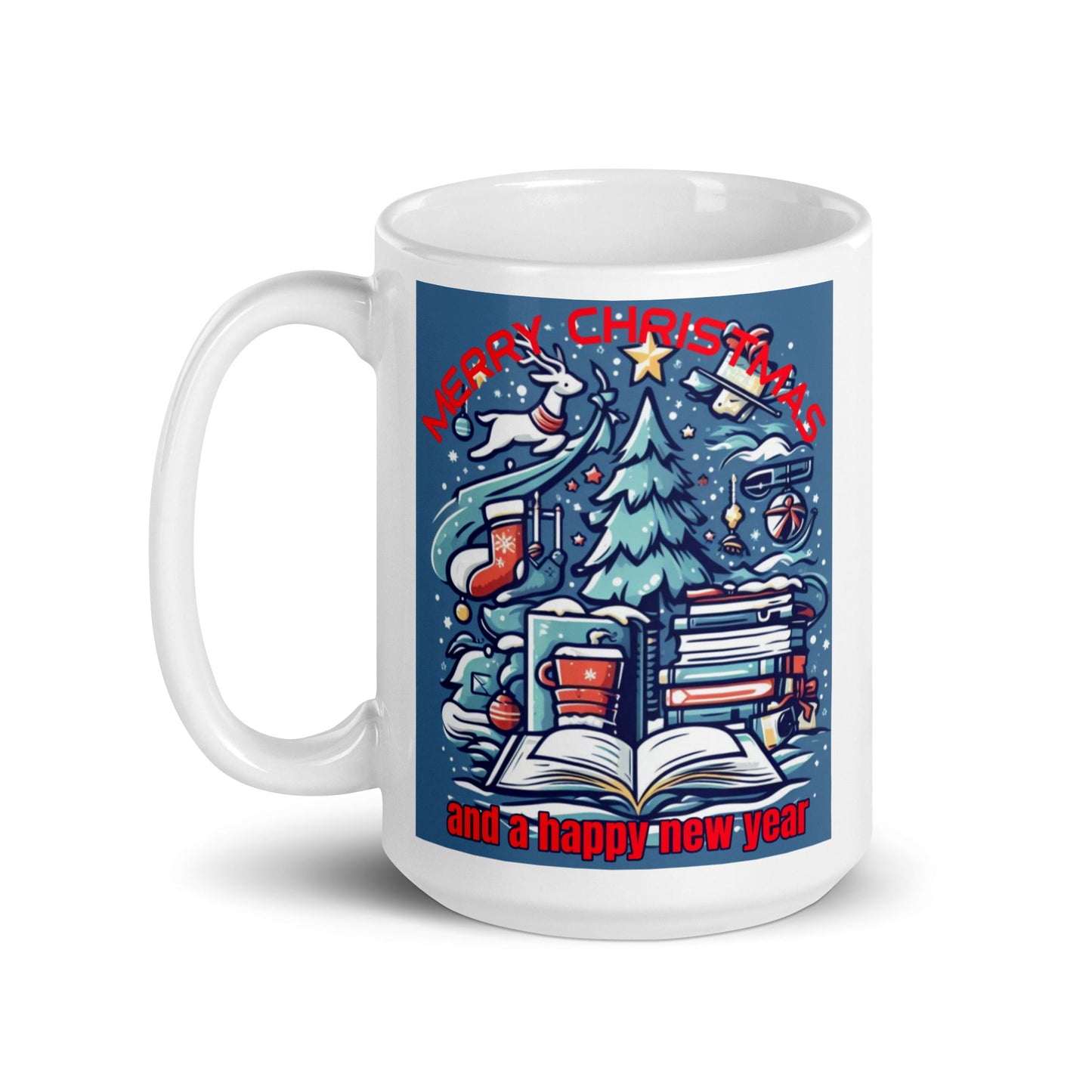 Bookaholic Christmas White Glossy Mug