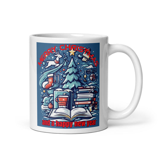 Bookaholic Christmas White Glossy Mug