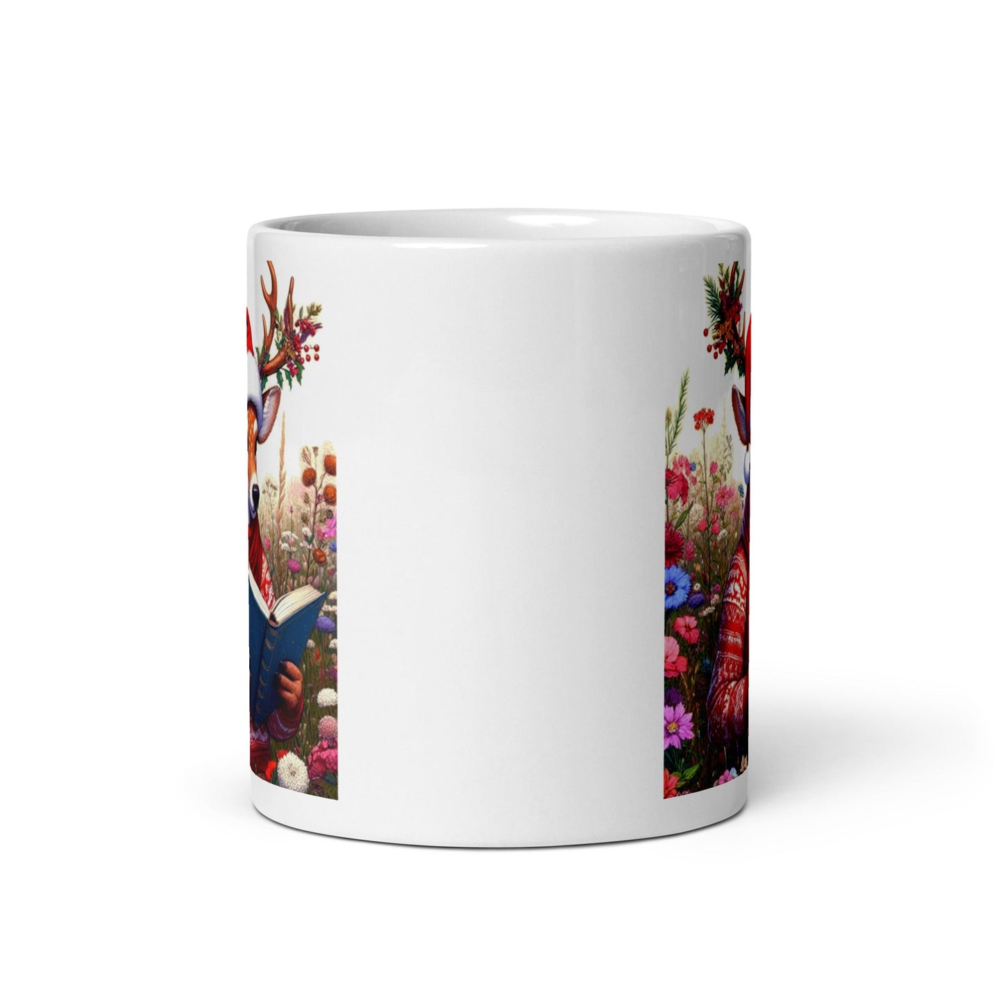 Bookworm Christmas White Glossy Mug