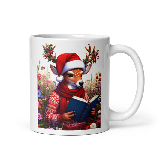 Bookworm Christmas White Glossy Mug