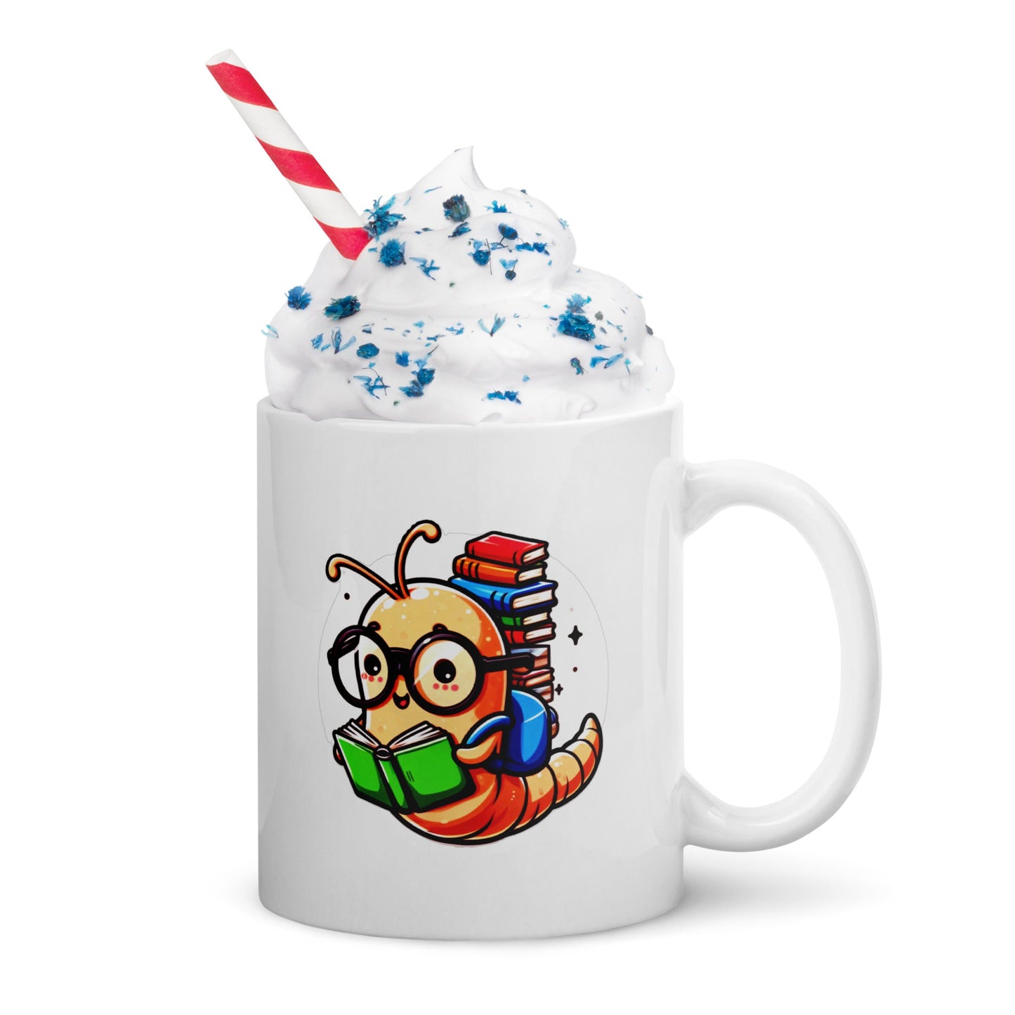 Bookworm Reading White Glossy Mug