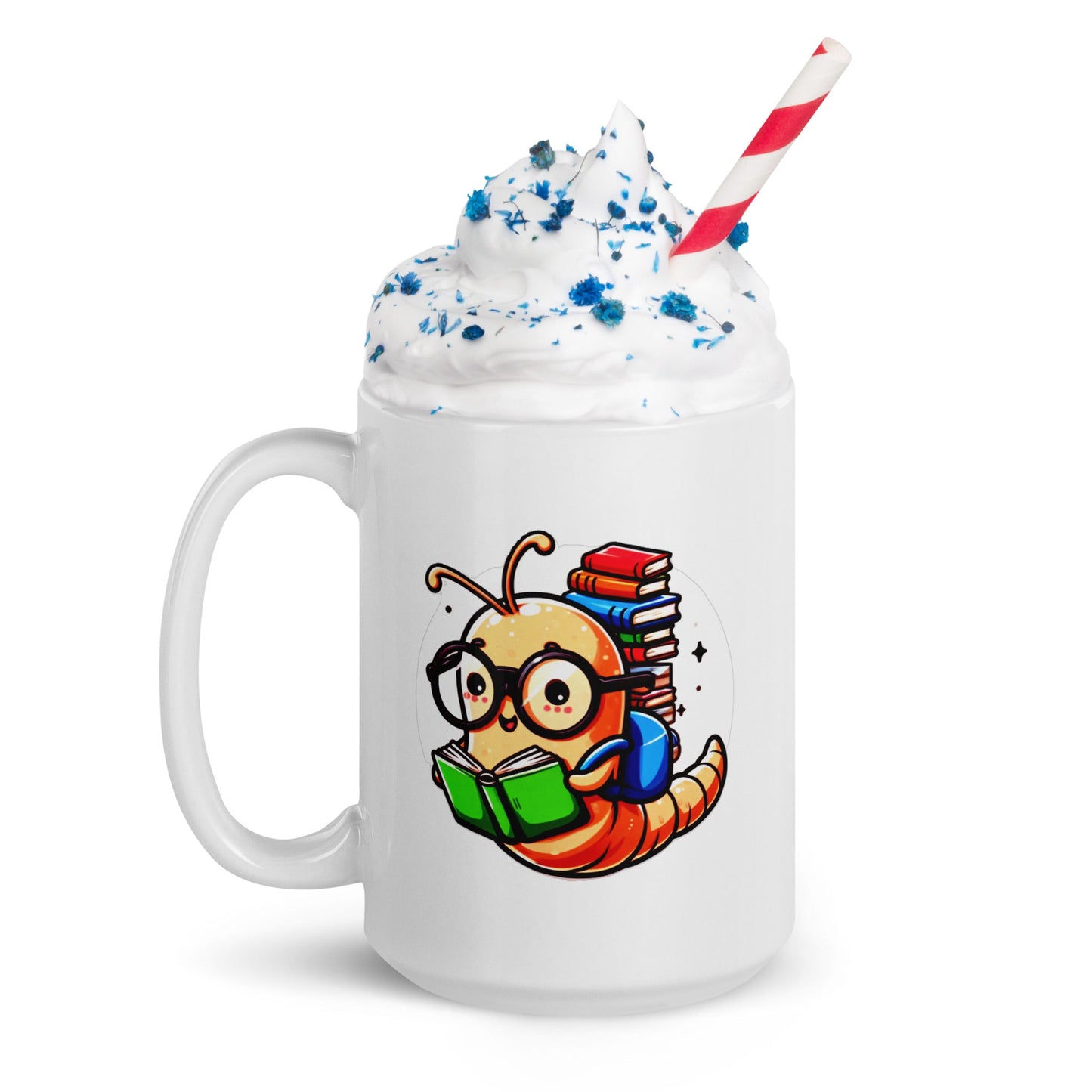 Bookworm Reading White Glossy Mug