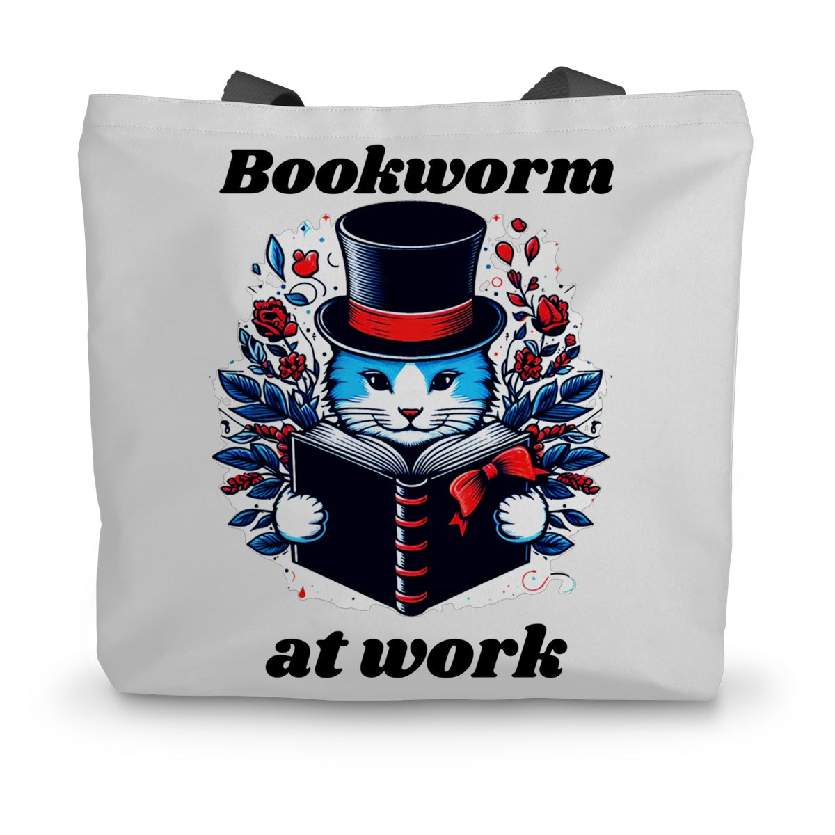 Bookworm at Work Reading Cat Canvas Tote Bag