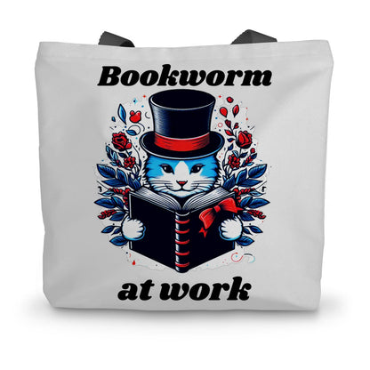 Bookworm at Work Reading Cat Canvas Tote Bag