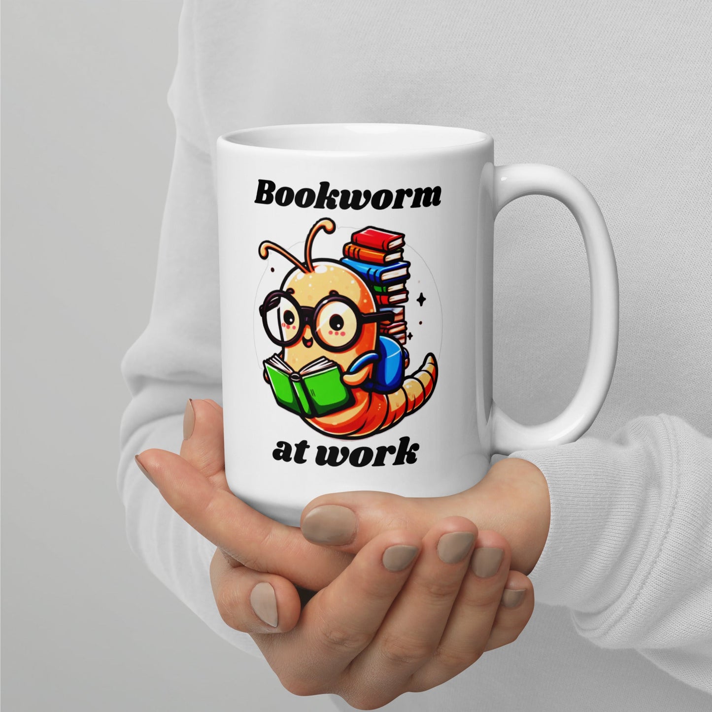 Bookworm at Work White Glossy Mug