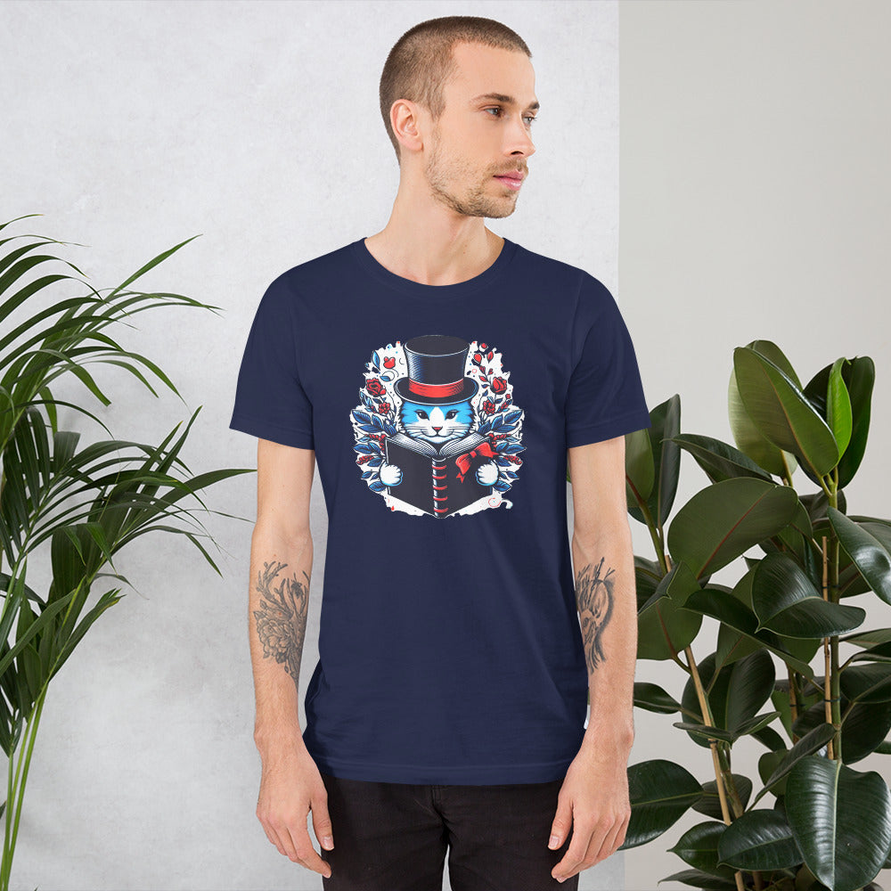 Cat with Top Hat Reading a Book Unisex T-shirt