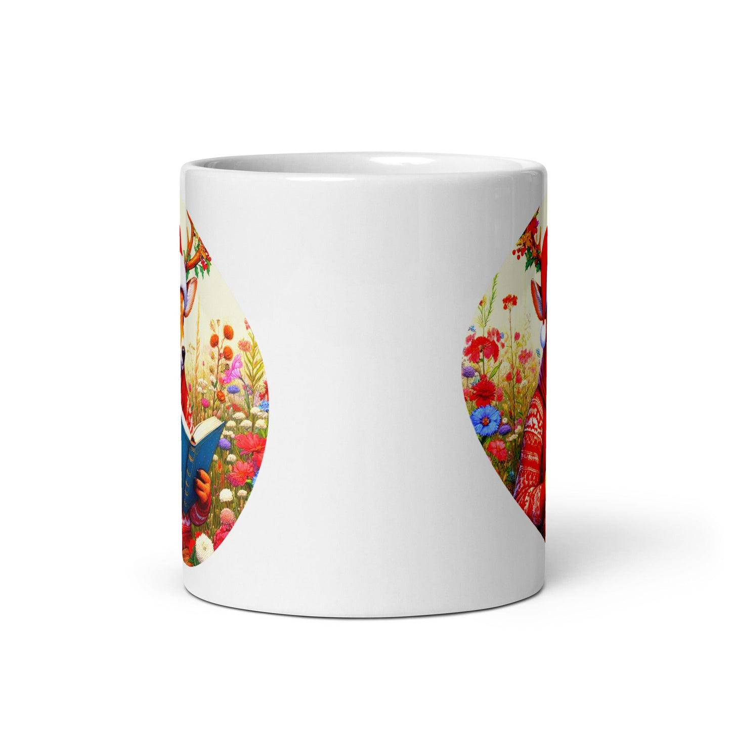 Christmas Bookworm White Glossy Mug