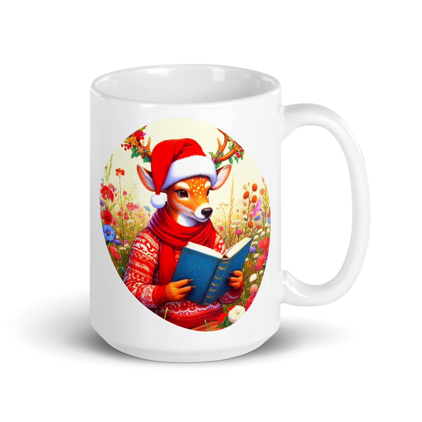 Christmas Bookworm White Glossy Mug