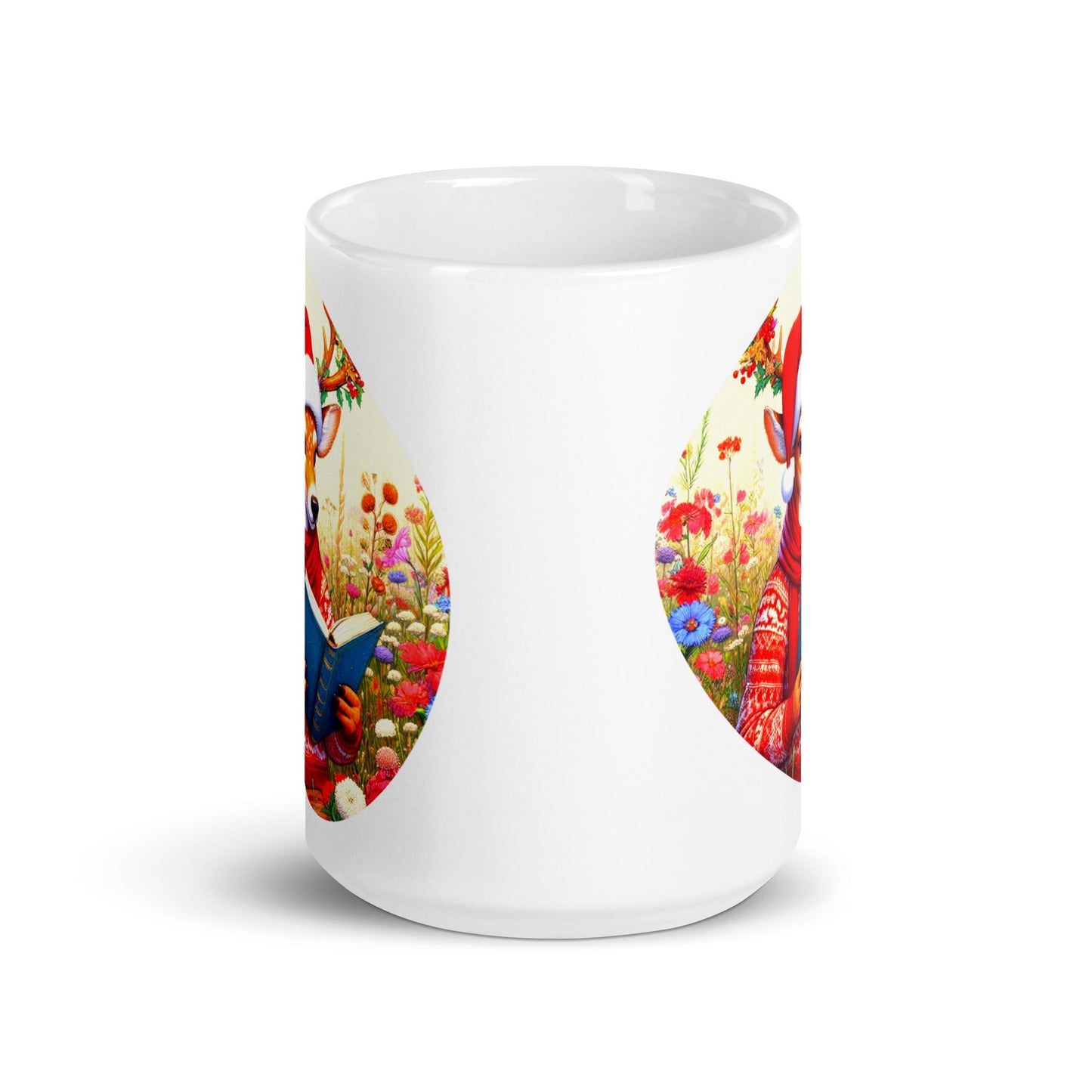 Christmas Bookworm White Glossy Mug