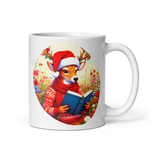 Christmas Bookworm White Glossy Mug