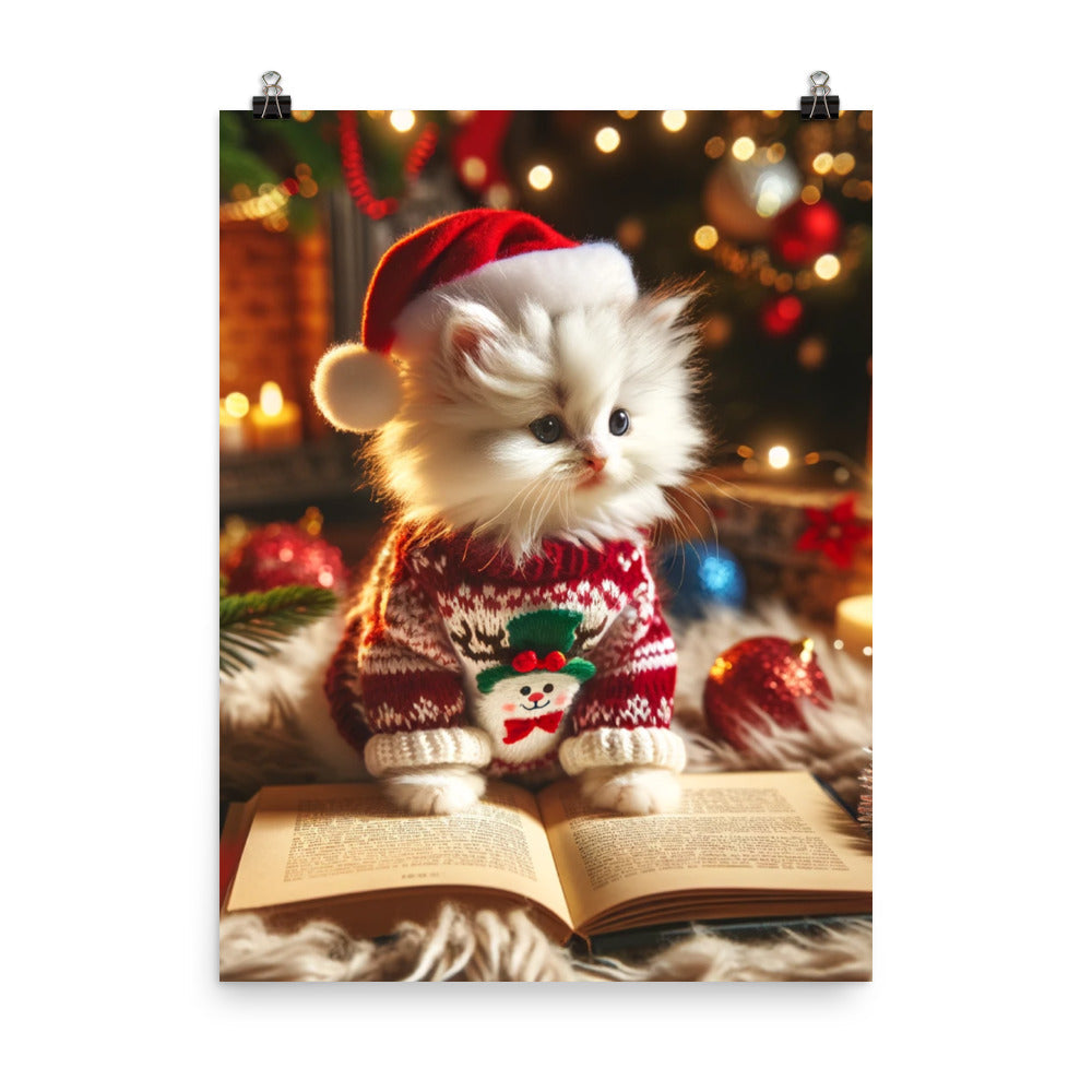 Fluffy Cat Book Lover Photo Poster