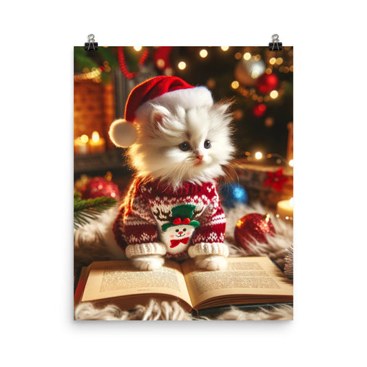 Fluffy Cat Book Lover Photo Poster