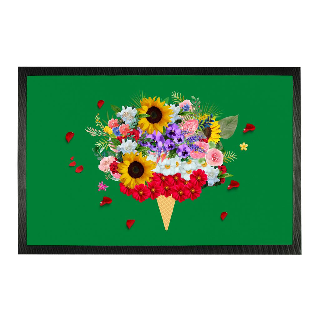 Green Ice Cream Flowers Door Mat.