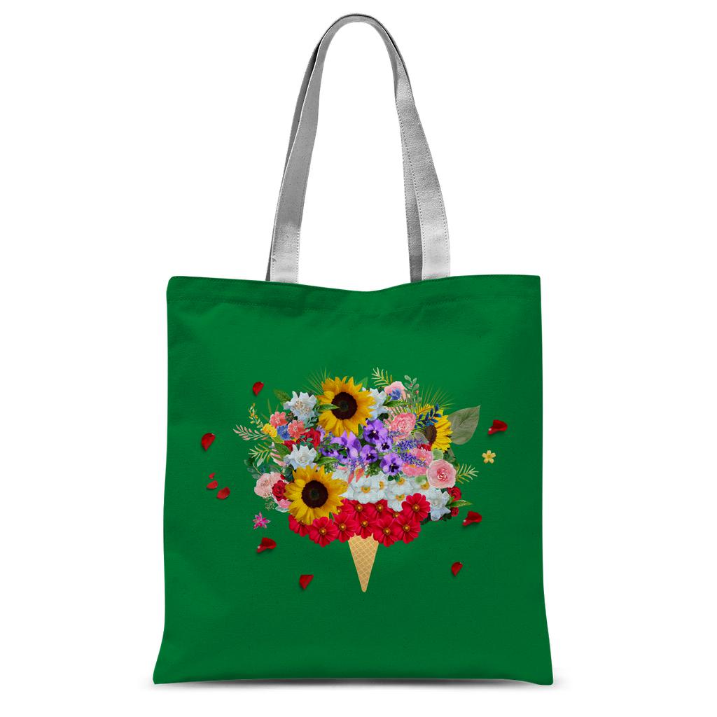 Green Ice Cream Flowers Tote Bag.