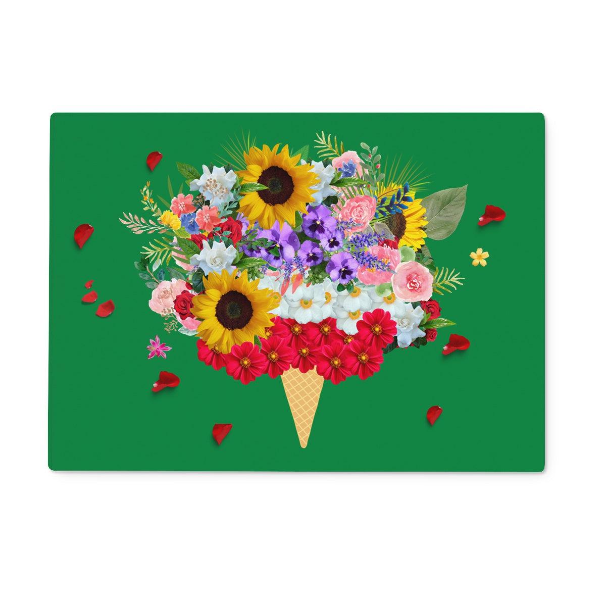 Green Ice Cream Flowers Glass Chopping Board