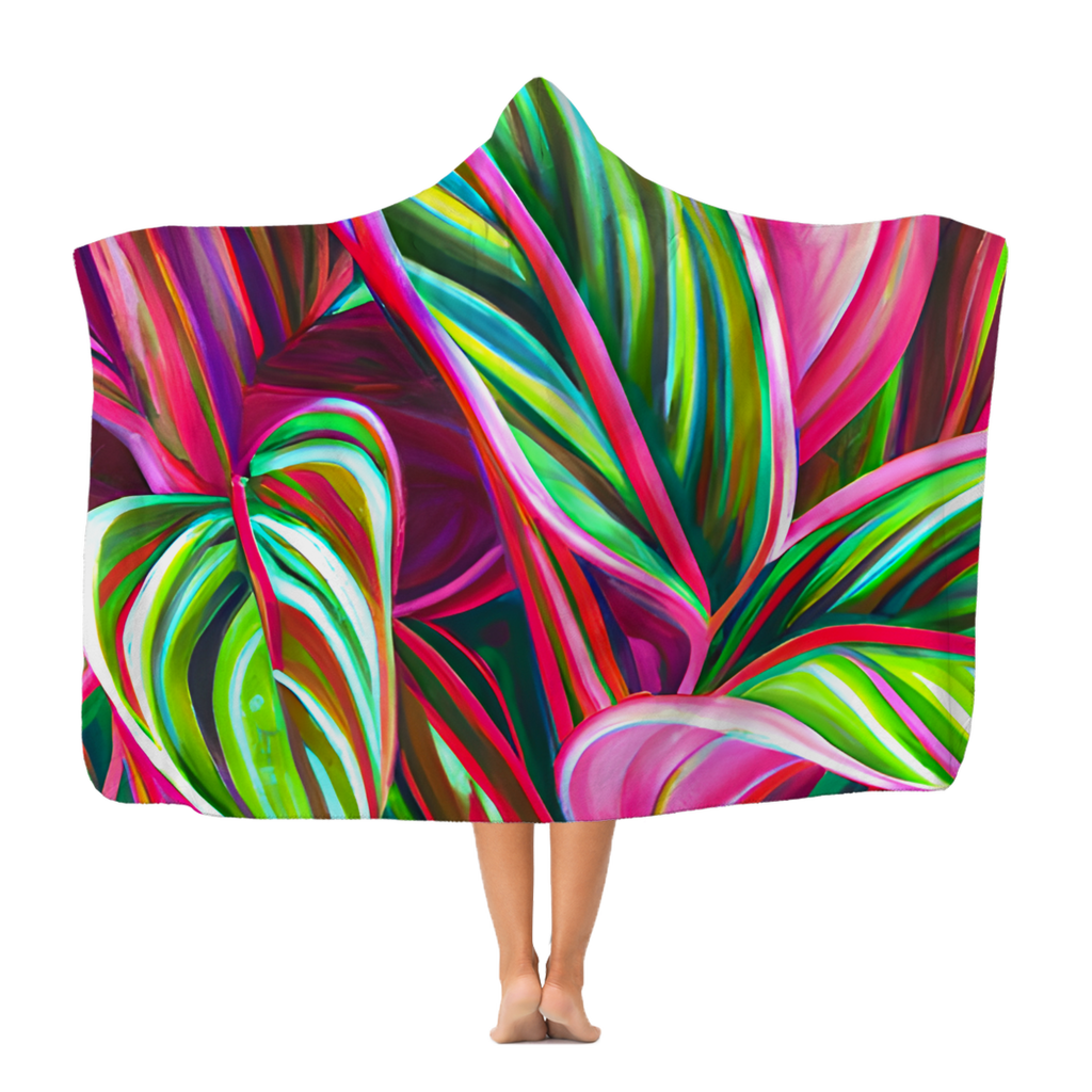 Green Tropical Leaves Hooded Blanket.