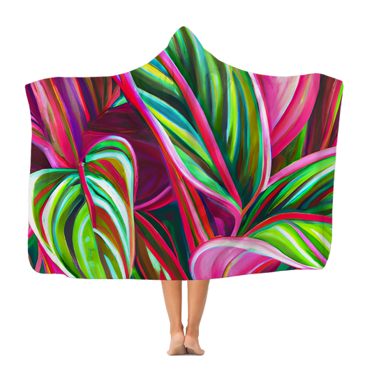 Green Tropical Leaves Hooded Blanket.