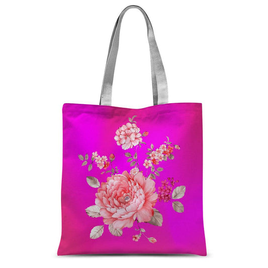 Hot Pink Floral Flower Tote Bag.