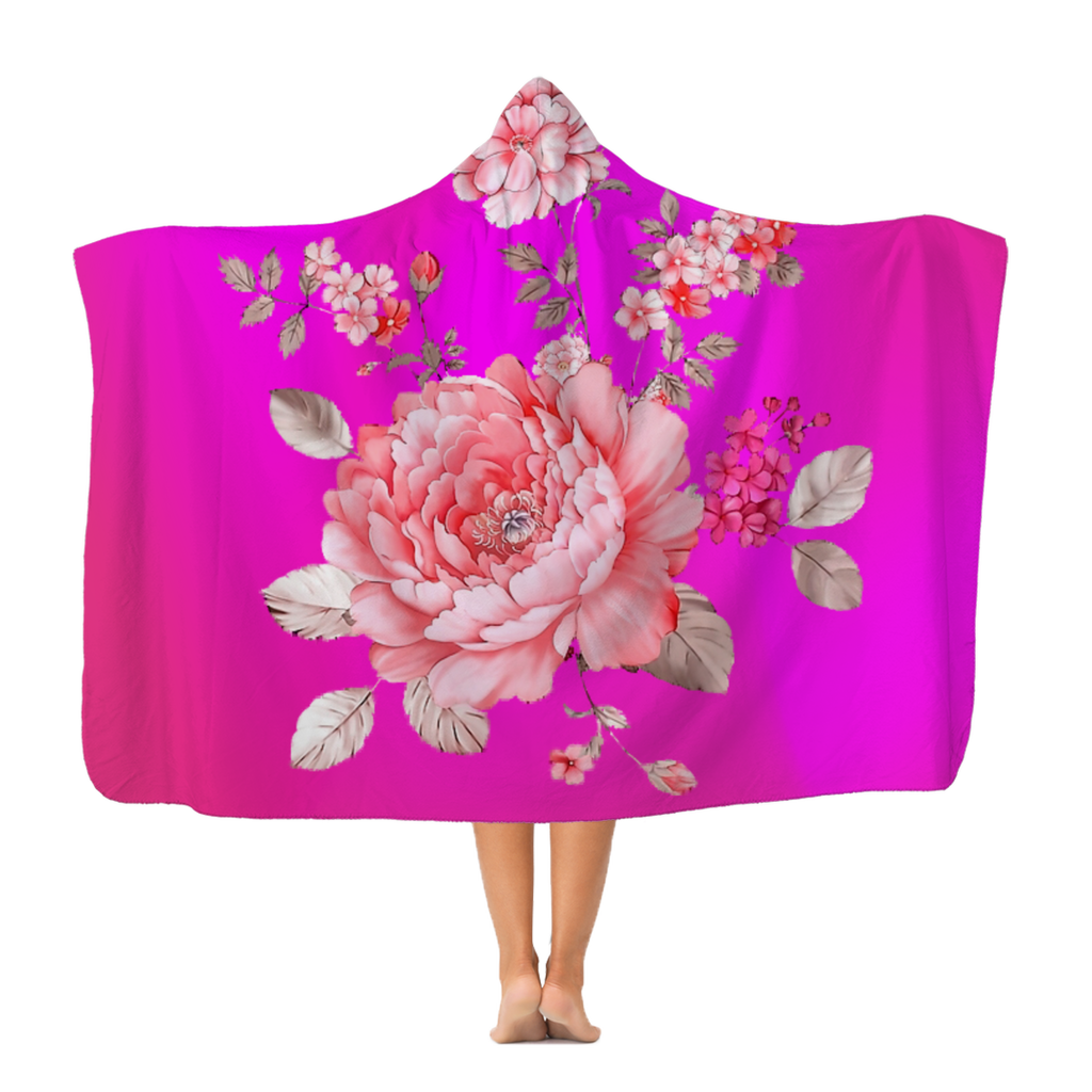 hot pink floral flower Classic Adult Hooded Blanket