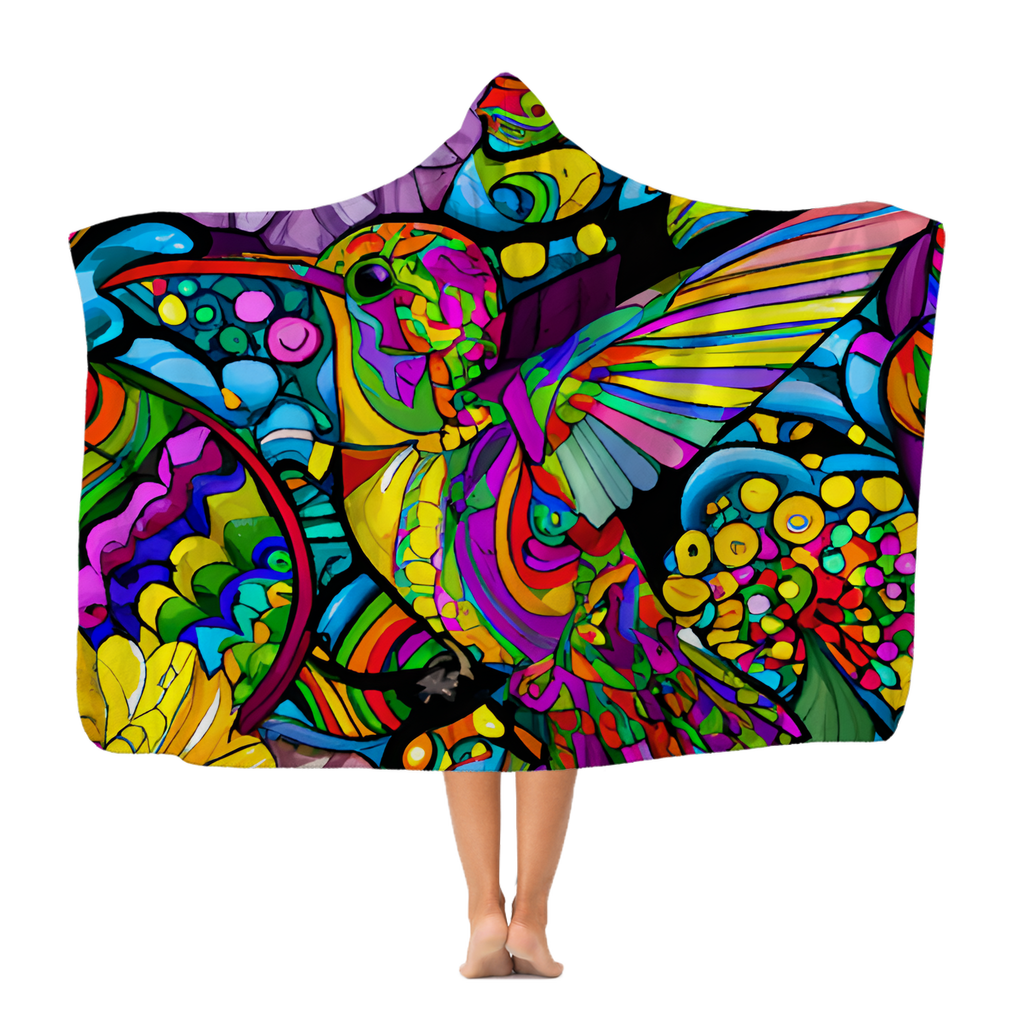 Colourful Hummingbird with Flowers Watercolour Digital Painting Classic Adult Hooded Blanket