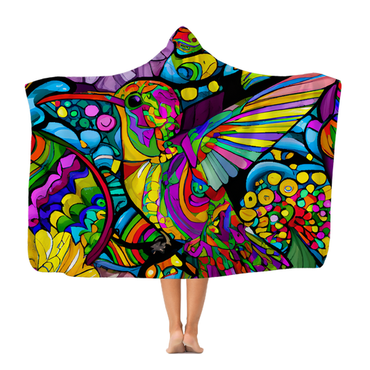 Colourful Hummingbird with Flowers Watercolour Digital Painting Classic Adult Hooded Blanket