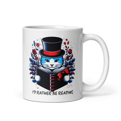 I'd Rather Be Reading Cat White Glossy Mug