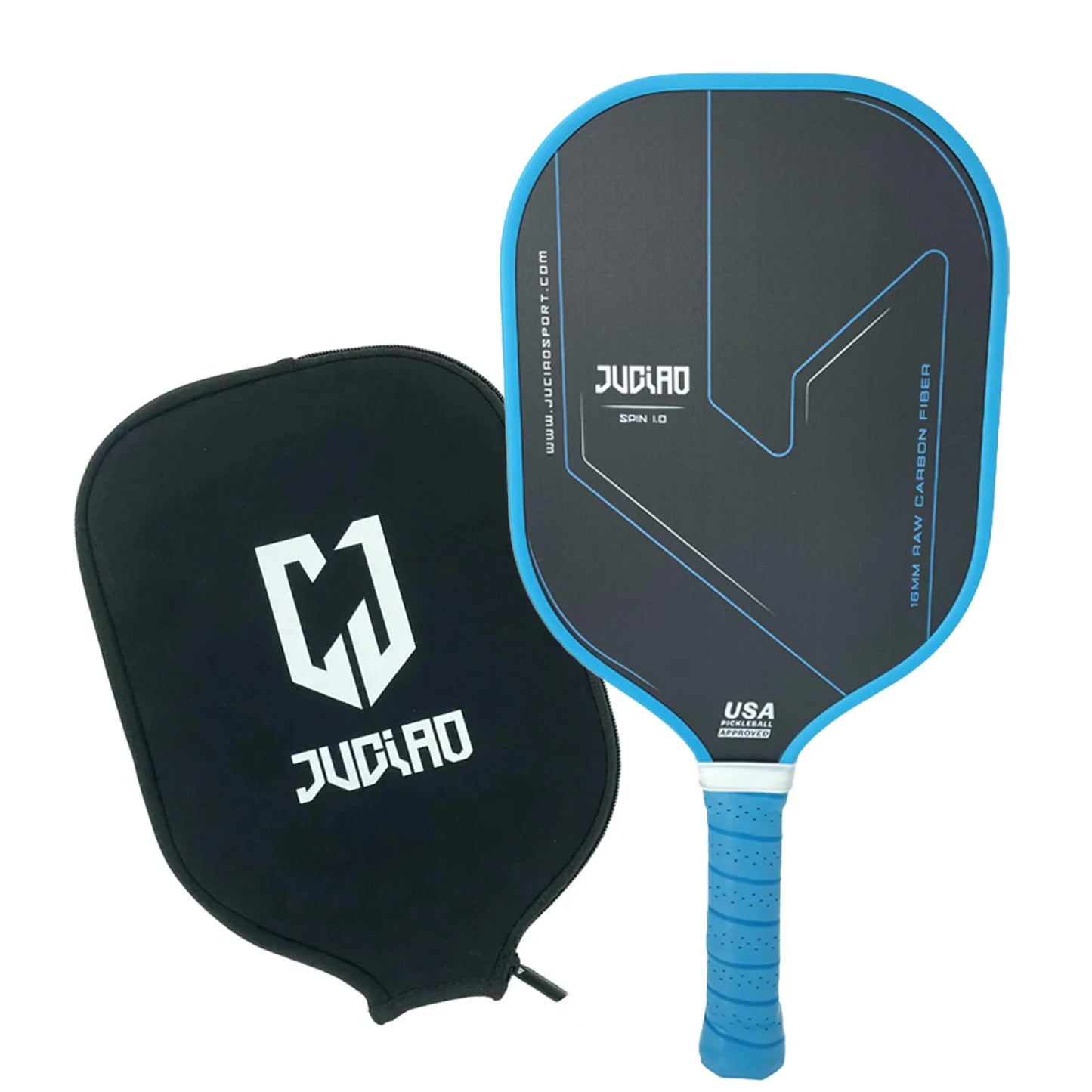 JUCIAO SPIN 1.0 Pickleball Paddle Thermoformed Unibody T700 Raw Carbon Fiber USAPA Approved