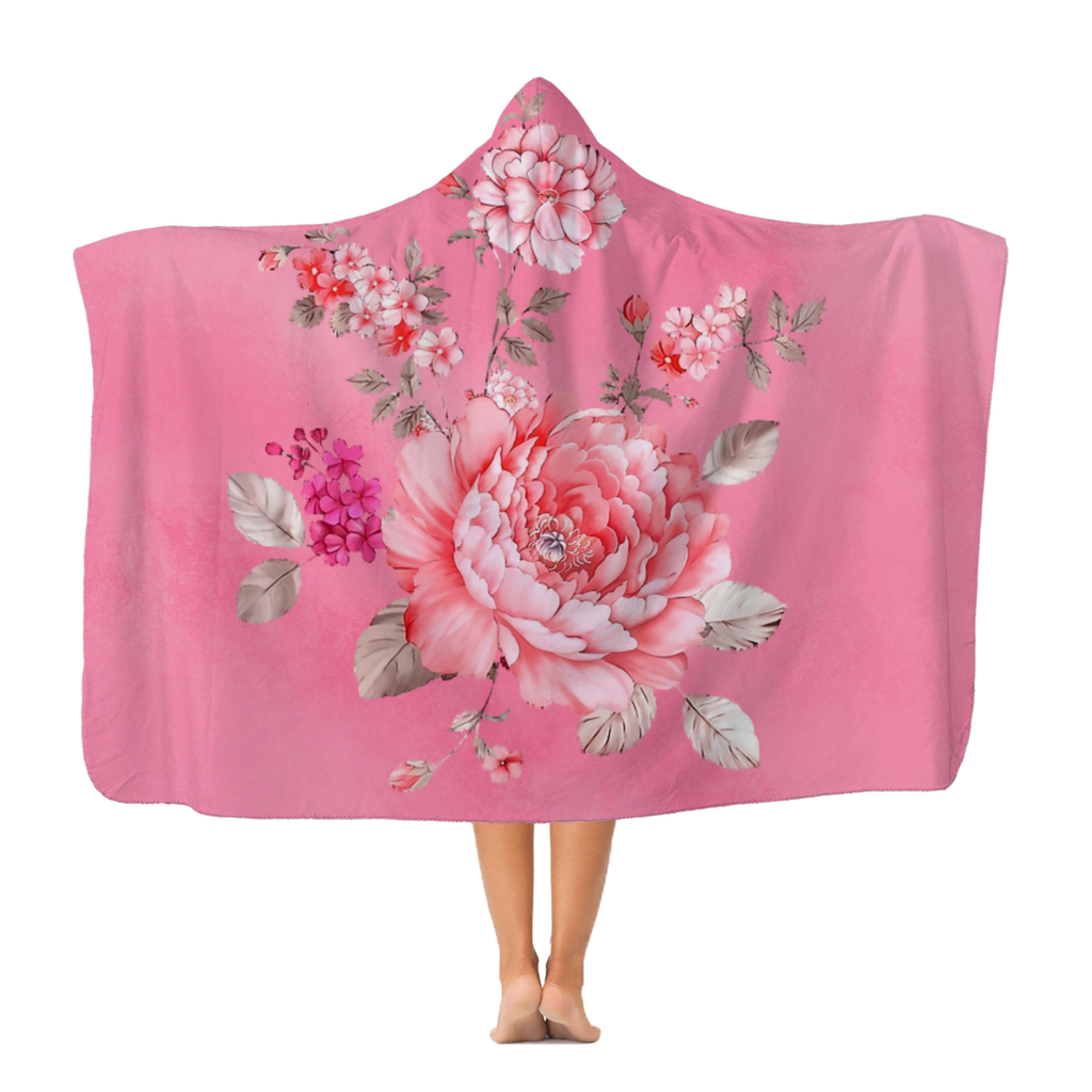 Light shade of pink floral Classic Adult Hooded Blanket