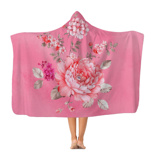 Light shade of pink floral Classic Adult Hooded Blanket