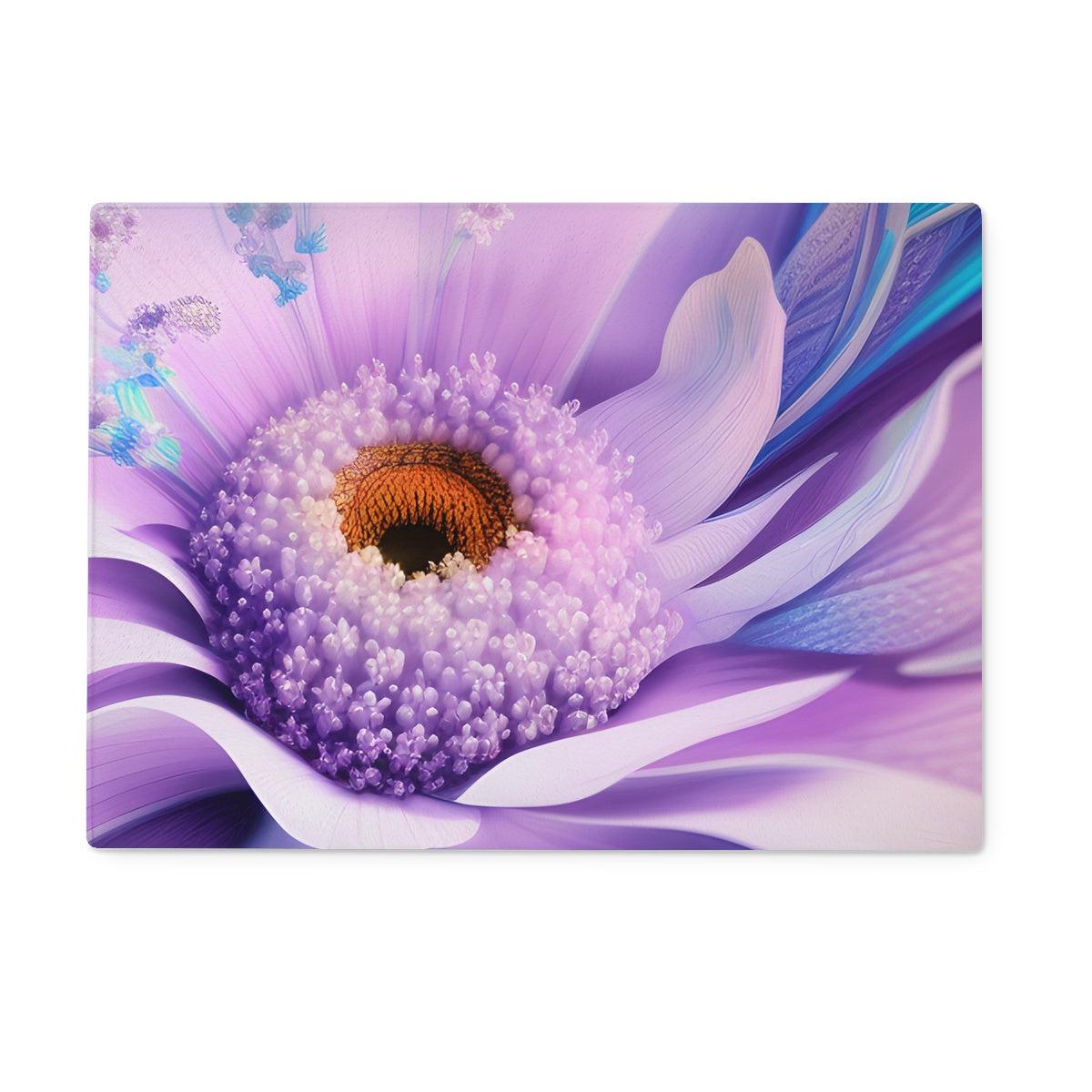 Lilac Blue Digital Flower Glass Chopping Board