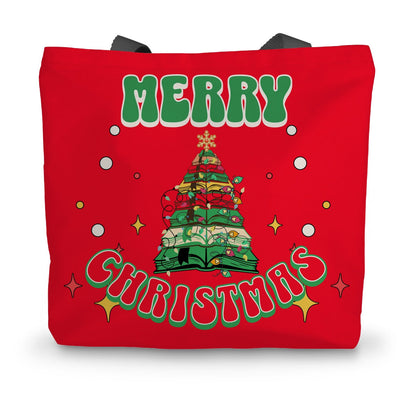 Merry Christmas Book Lovers Canvas Tote Bag