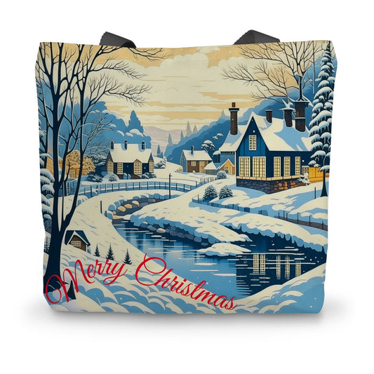 Merry Christmas Cottages Canvas Tote Bag