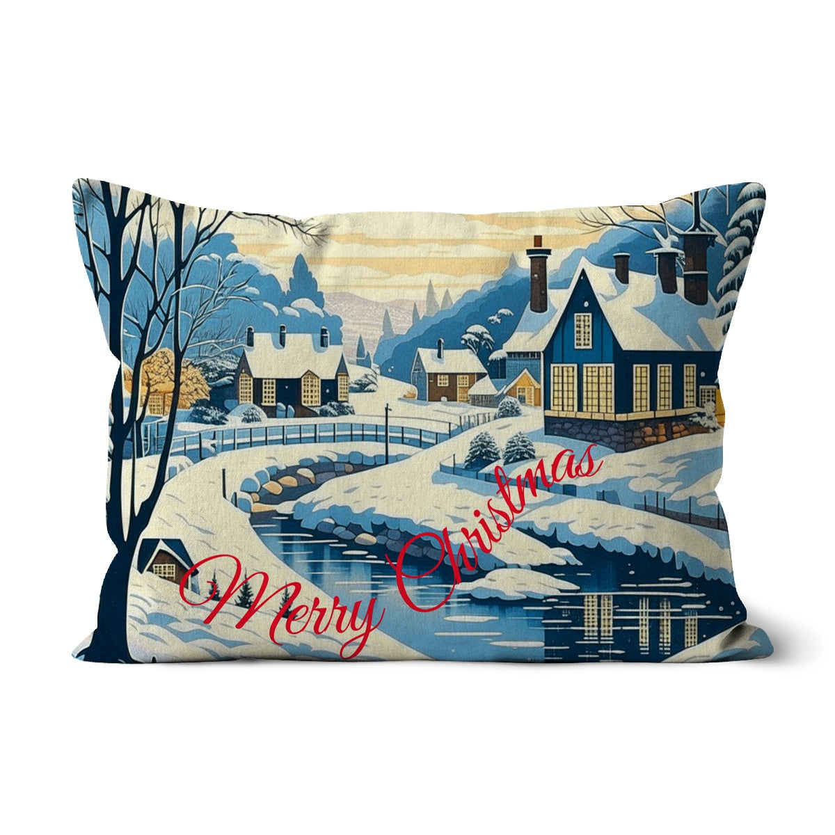 Merry Christmas Cottages Cushion