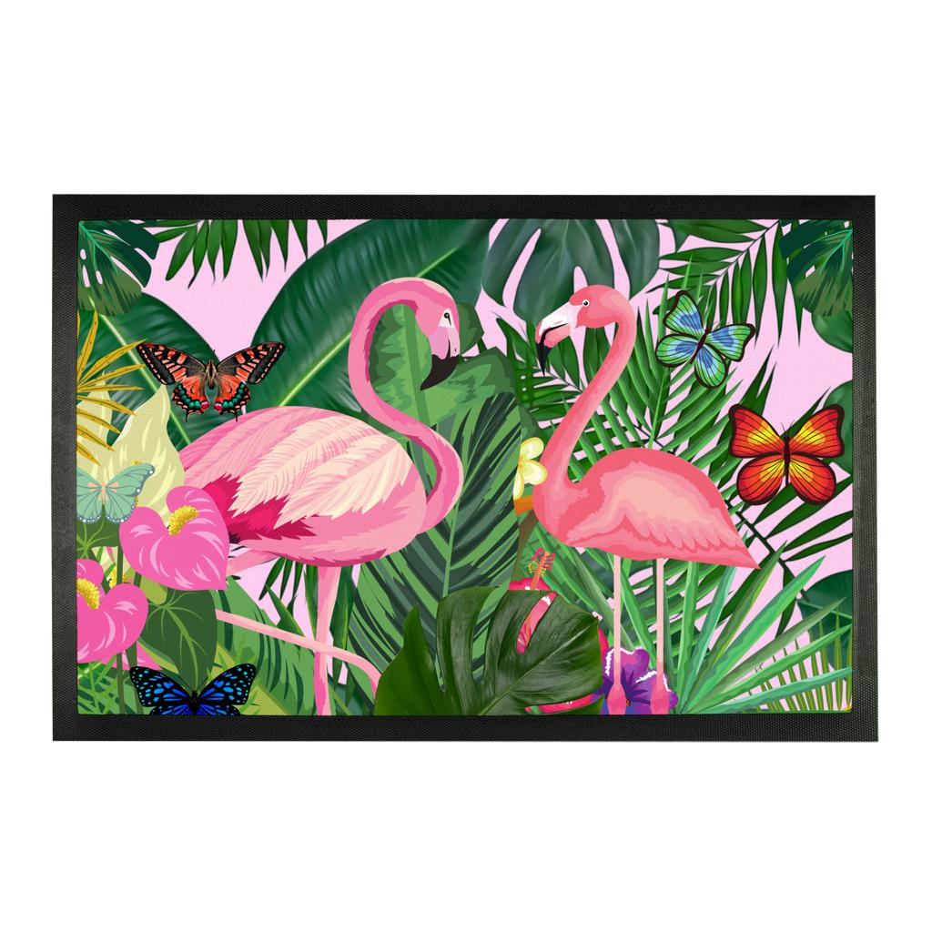 Pink Flamingos Botanical Door Mat.