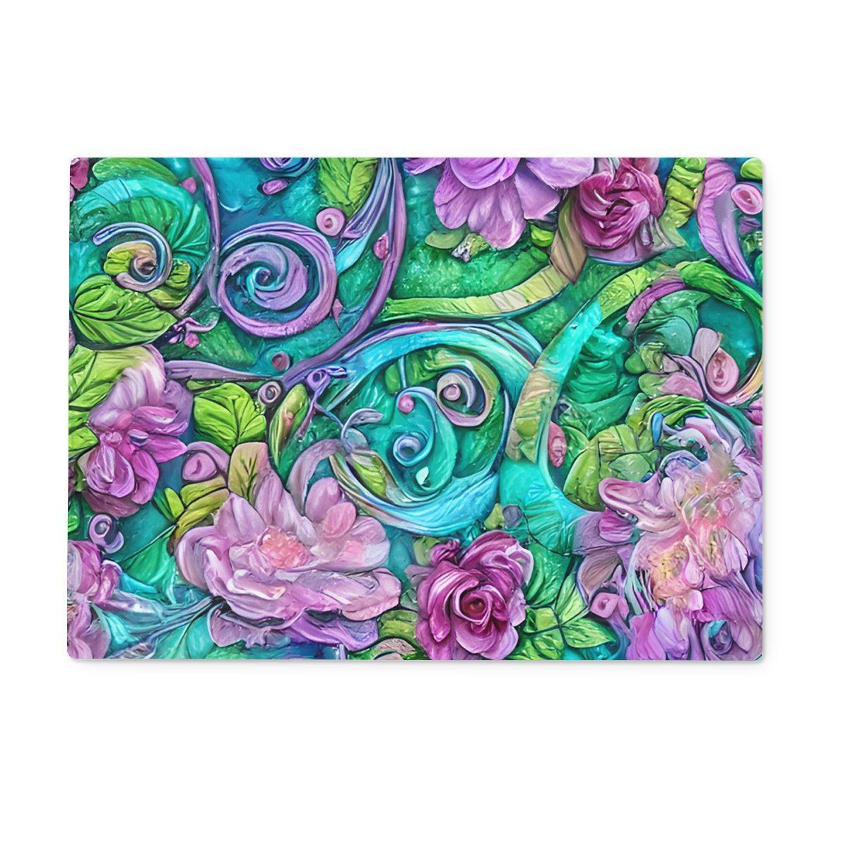 Purple Soft Pastel Floral Glass Chopping Board