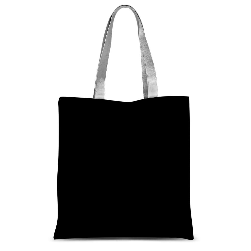 Purple Lips Line Art Black Tote Bag.