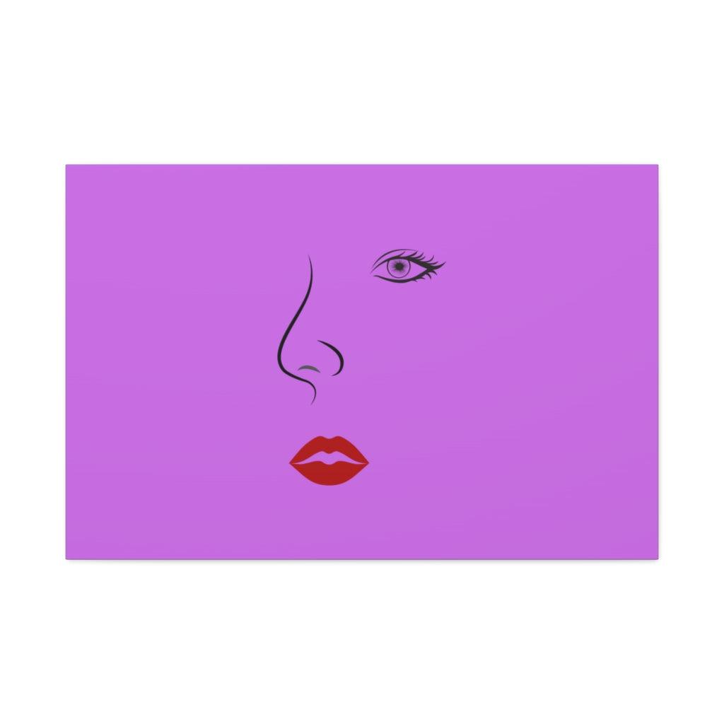 Red Lips Line Art Magenta Canvas Print.