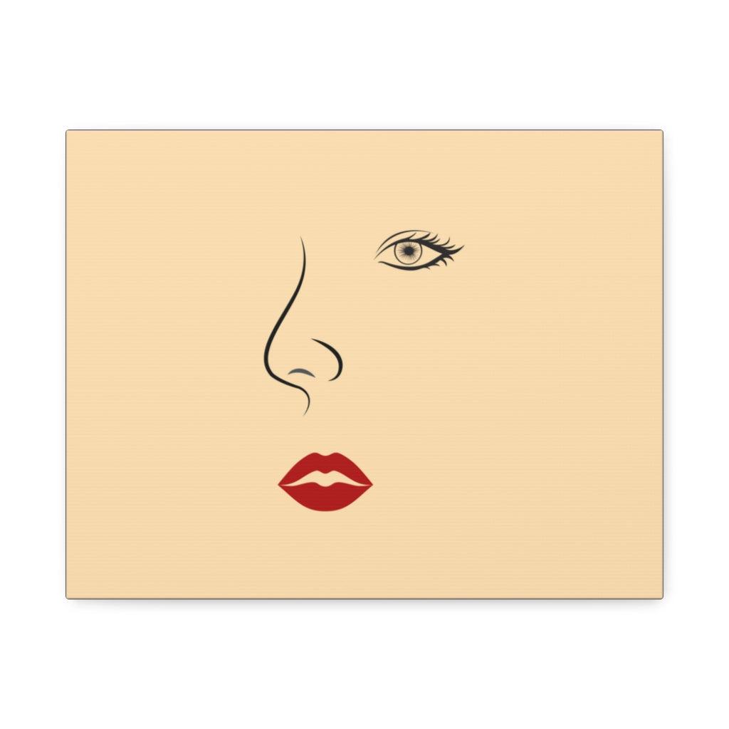 Red Lips Line Art Nude Canvas Print.