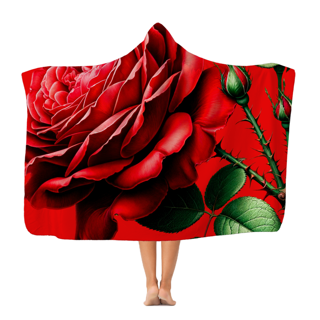 Red Rose Flower Hooded Blanket