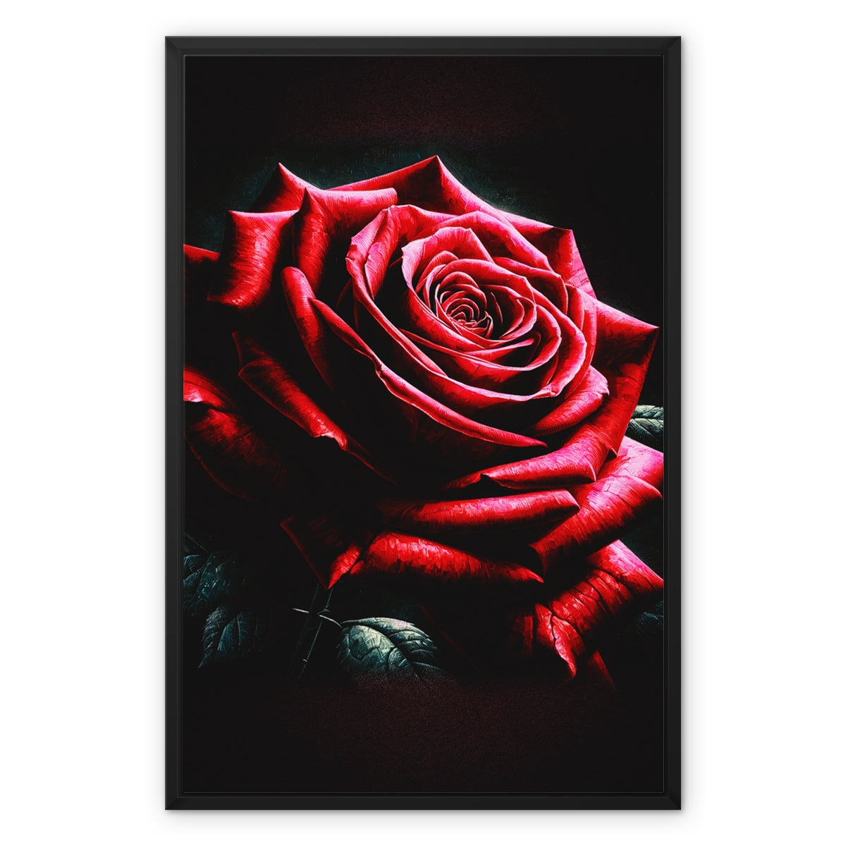 Red Rose Moody Framed Canvas