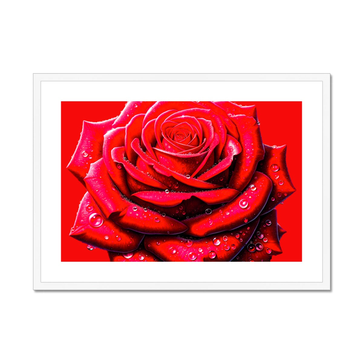 Red Rose Waterdrops Framed & Mounted Print