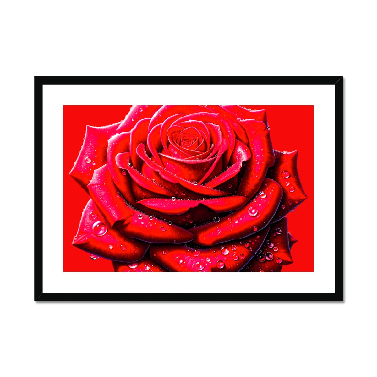 Red Rose Waterdrops Framed & Mounted Print