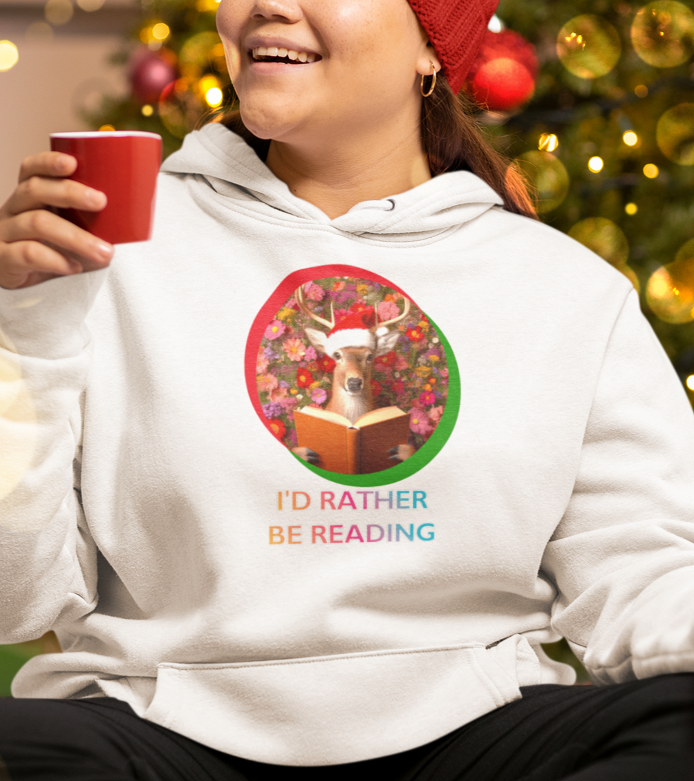 Reindeer I'd Rather Be Reading Unisex Hoodie