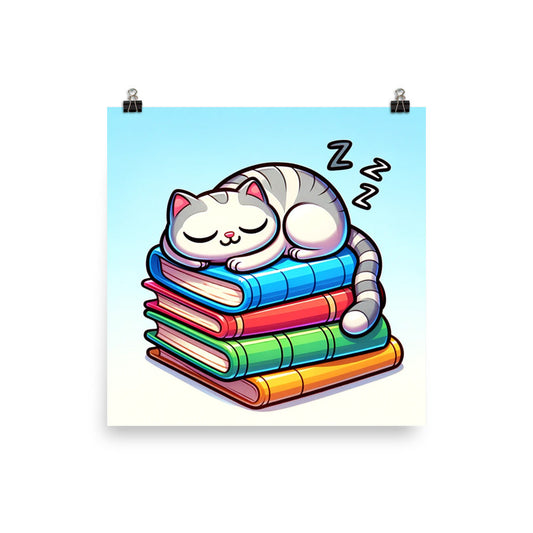 Sleeping Cat Booklover Photo Poster