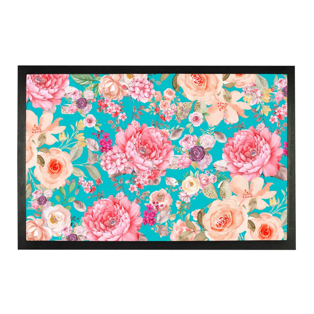 Turquoise Floral Door Mat.