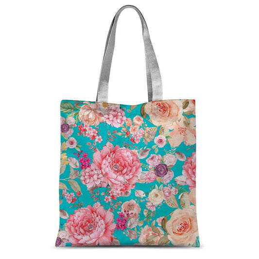 Turquoise Floral Tote Bag.
