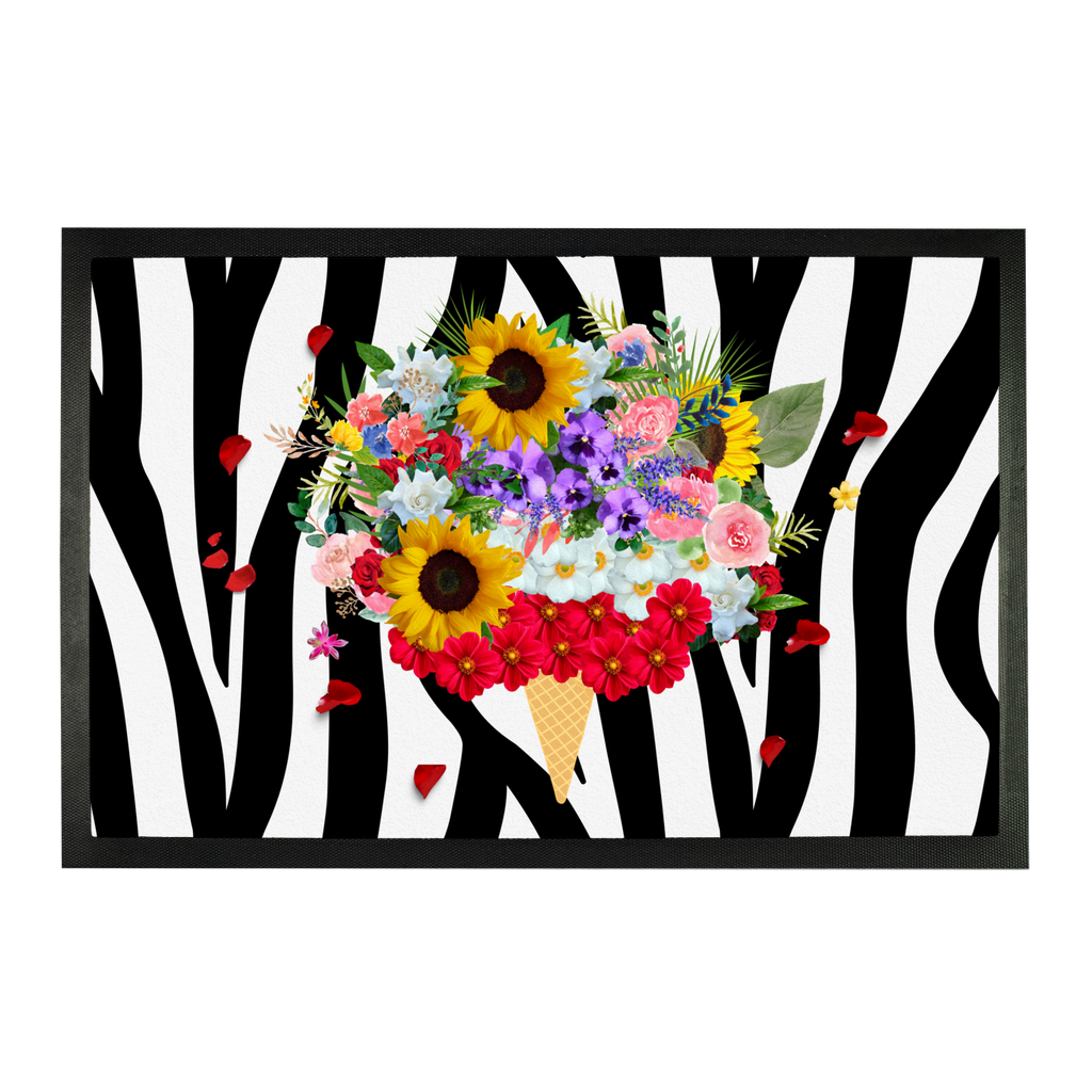 Zebra Ice Cream Flowers Sublimation Doormat